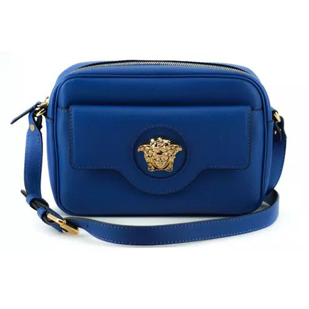 Versace Blue Calf Leather Camera Shoulder Bag