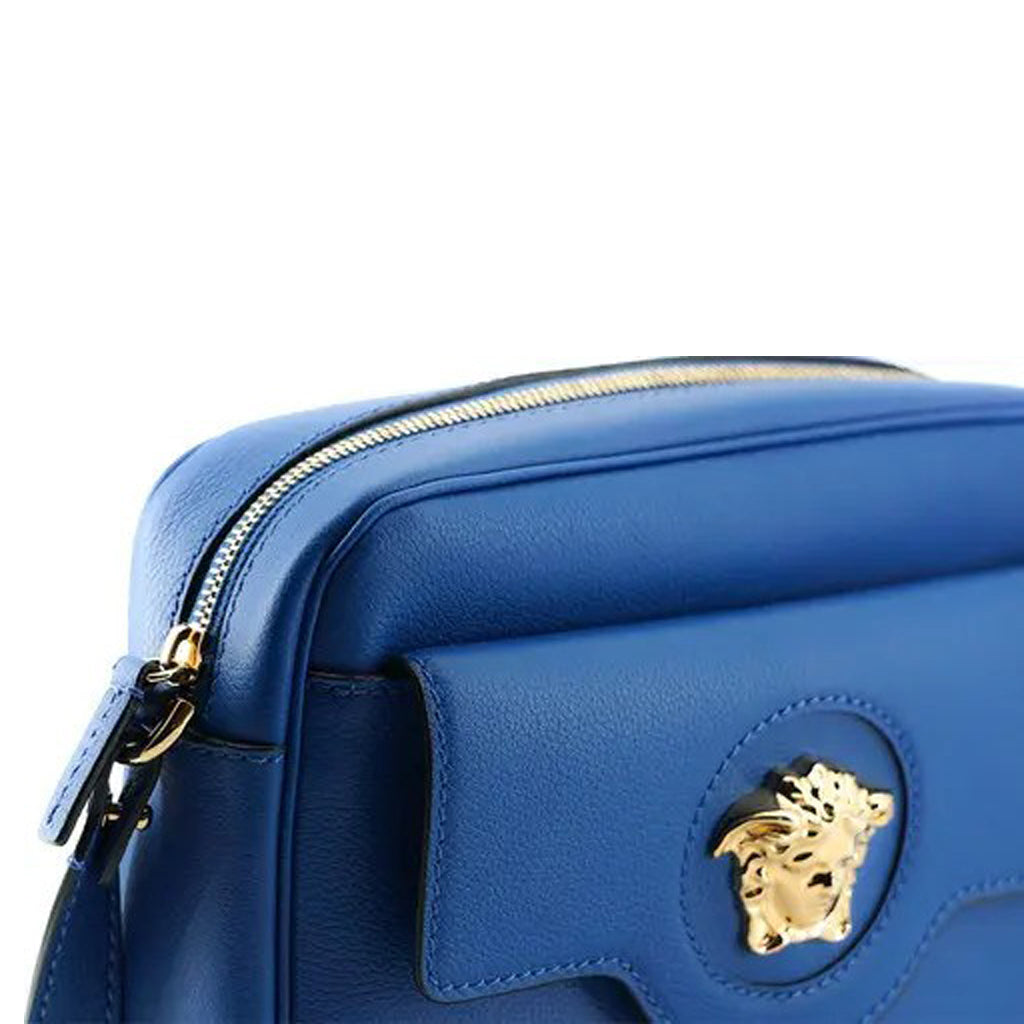 Versace Blue Calf Leather Camera Shoulder Bag