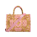 Versace Pink Printed Large Fabric Leather Shopping Tote Bag