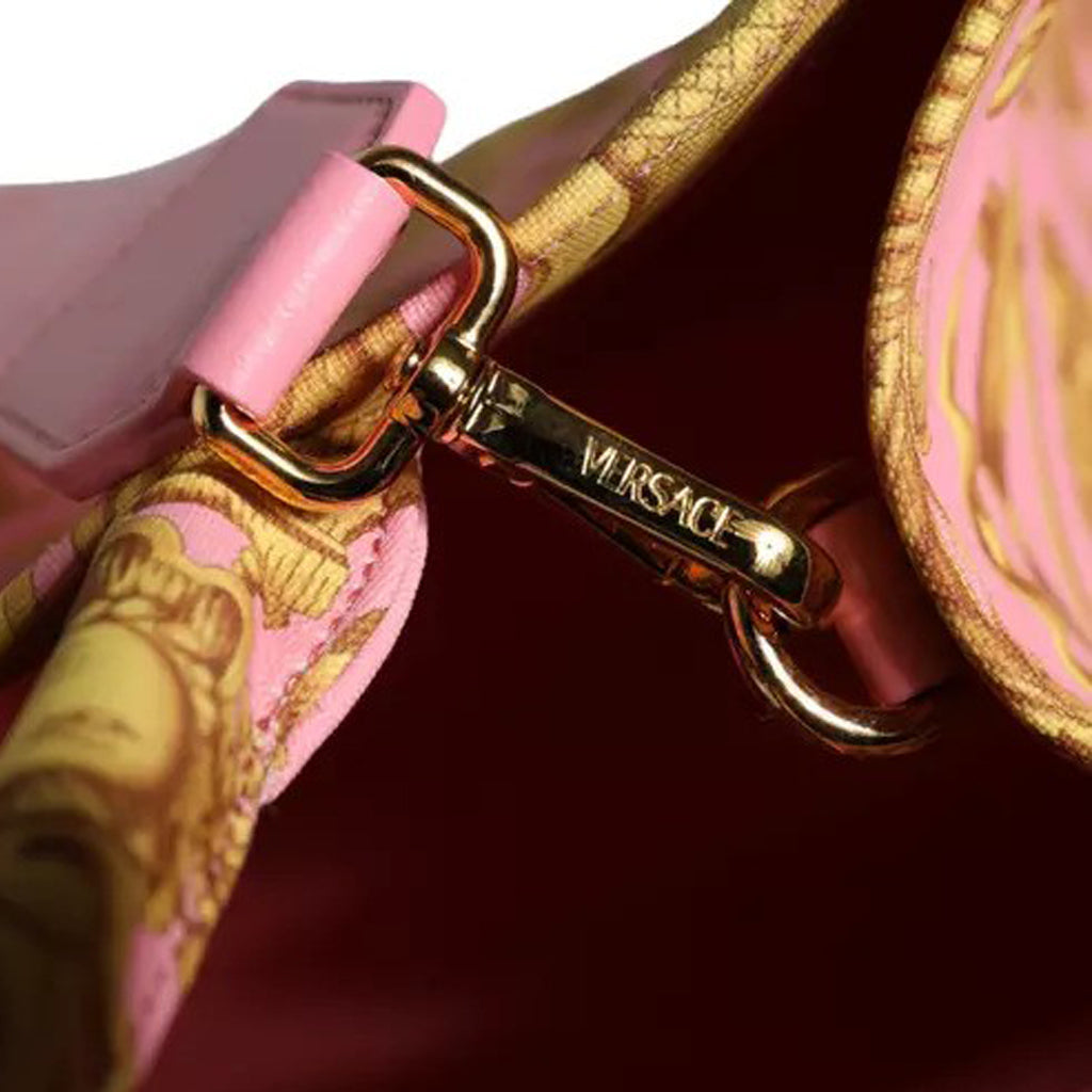 Versace Pink Printed Large Fabric Leather Shopping Tote Bag