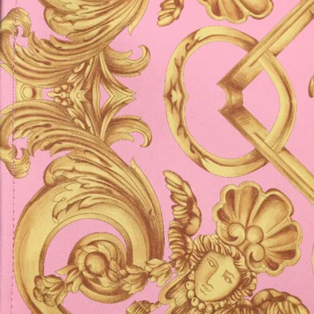 Versace Pink Printed Large Fabric Leather Shopping Tote Bag