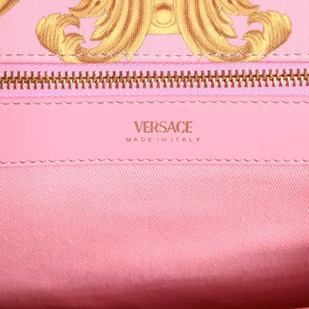 Versace Pink Printed Large Fabric Leather Shopping Tote Bag