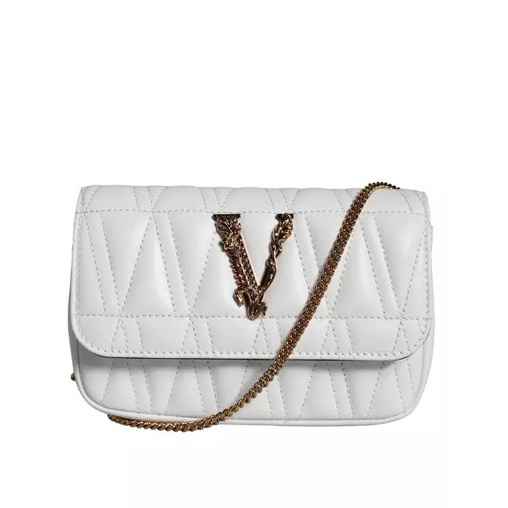 Versace White Quilted Nappa Leather Crossbody Shoulder Bag