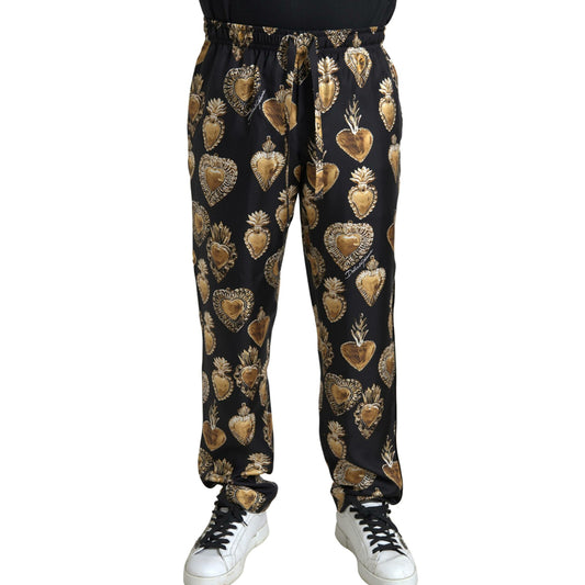 DOLCE & GABBANA Elegant Silk Joggers with Heart Print