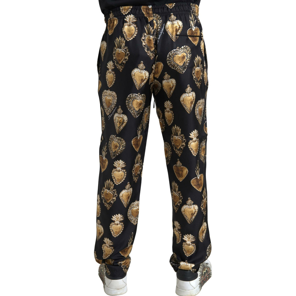 DOLCE & GABBANA Elegant Silk Joggers with Heart Print