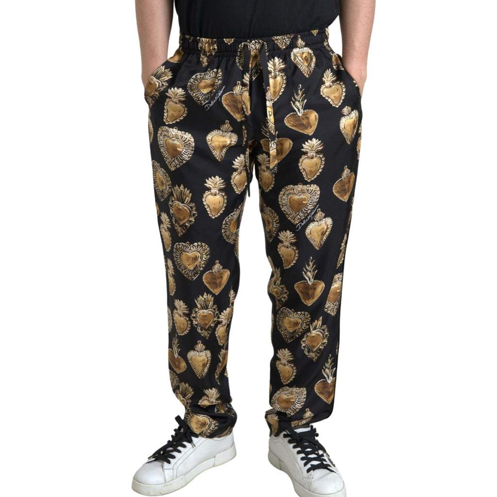 DOLCE & GABBANA Elegant Silk Joggers with Heart Print