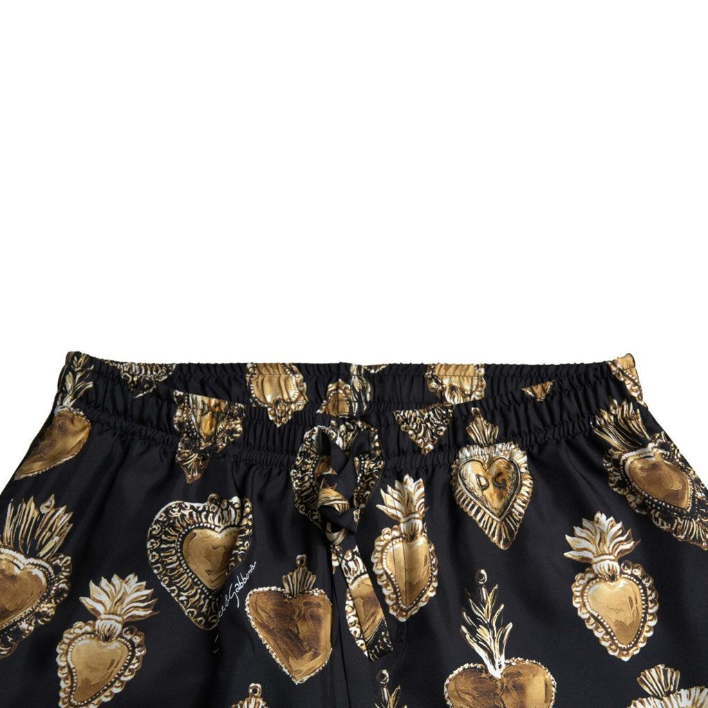 DOLCE & GABBANA Elegant Silk Joggers with Heart Print