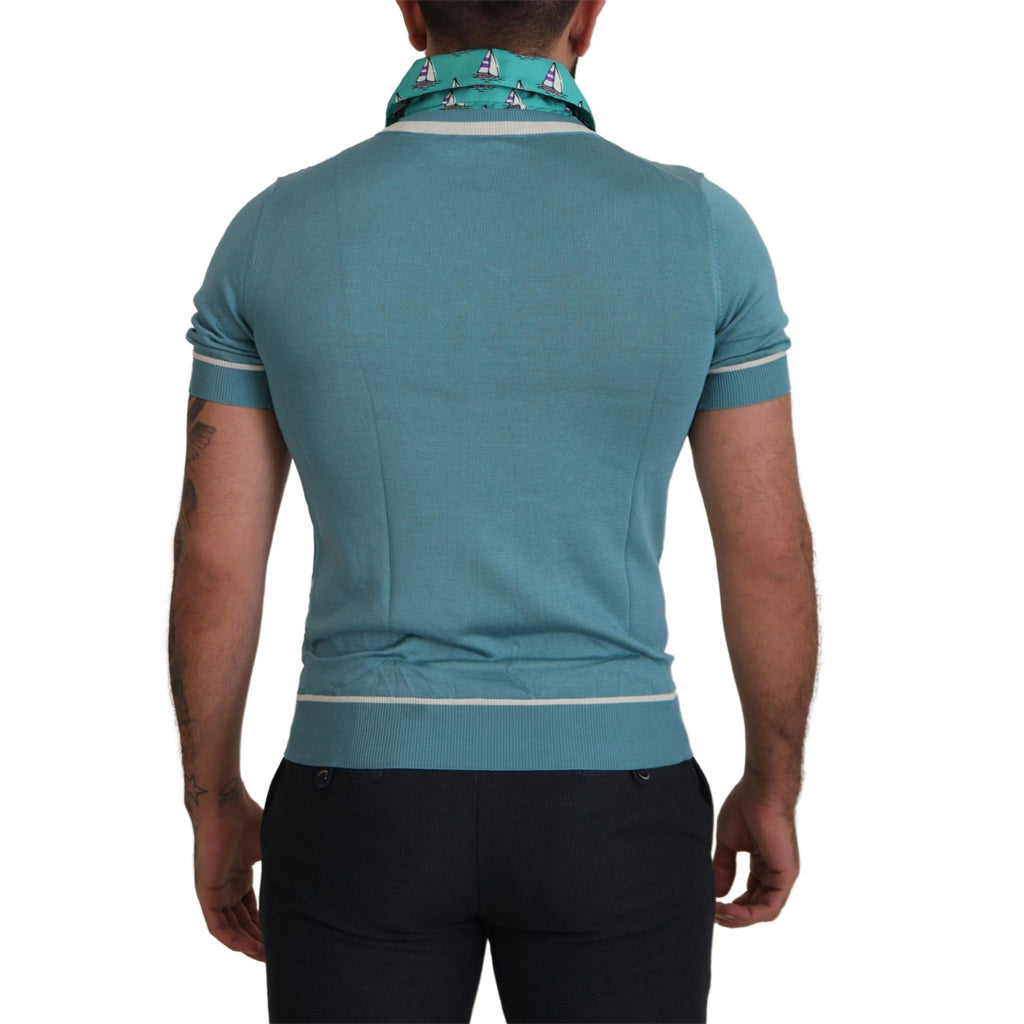 DOLCE & GABBANA Elegant Silk Polo Tee with Boat Collar Print