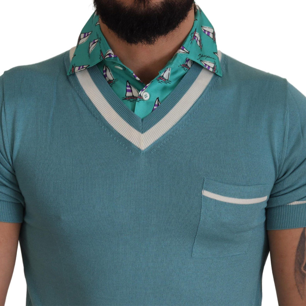 DOLCE & GABBANA Elegant Silk Polo Tee with Boat Collar Print