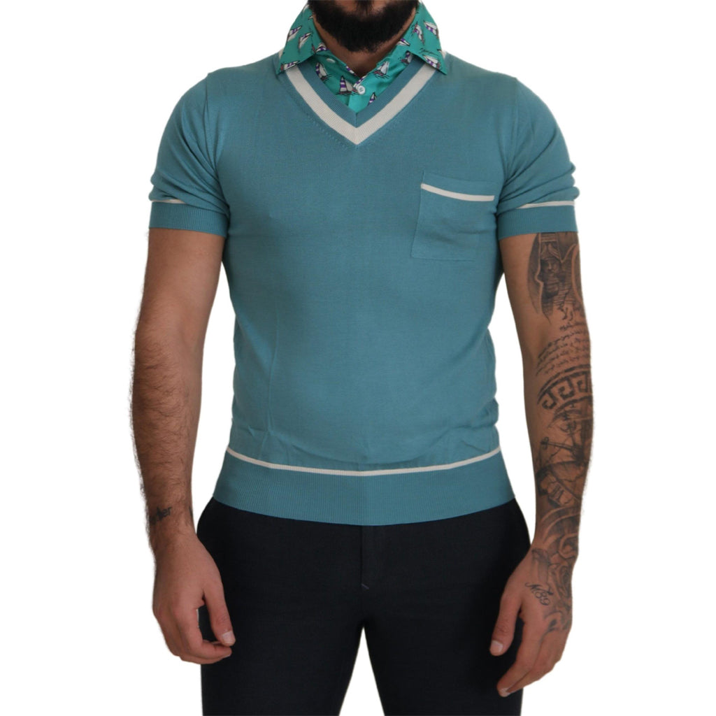 DOLCE & GABBANA Elegant Silk Polo Tee with Boat Collar Print
