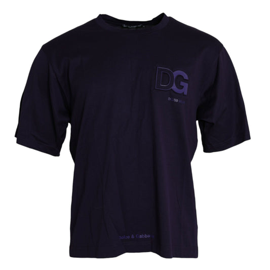 DOLCE & GABBANA Purple Logo Patch Short Sleeve Cotton T-shirt