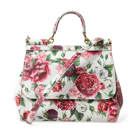 DOLCE & GABBANA Elegant Floral Sicily Leather Shoulder Bag