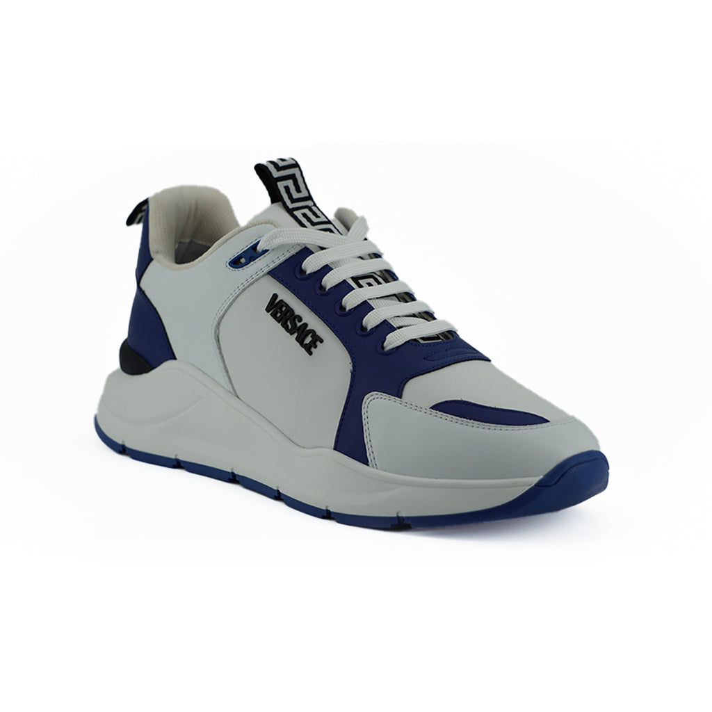 VERSACE Blue and White Calf Leather Sneakers