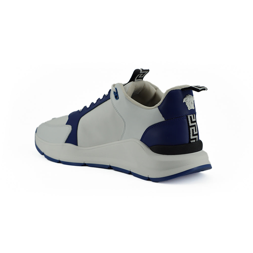 VERSACE Blue and White Calf Leather Sneakers