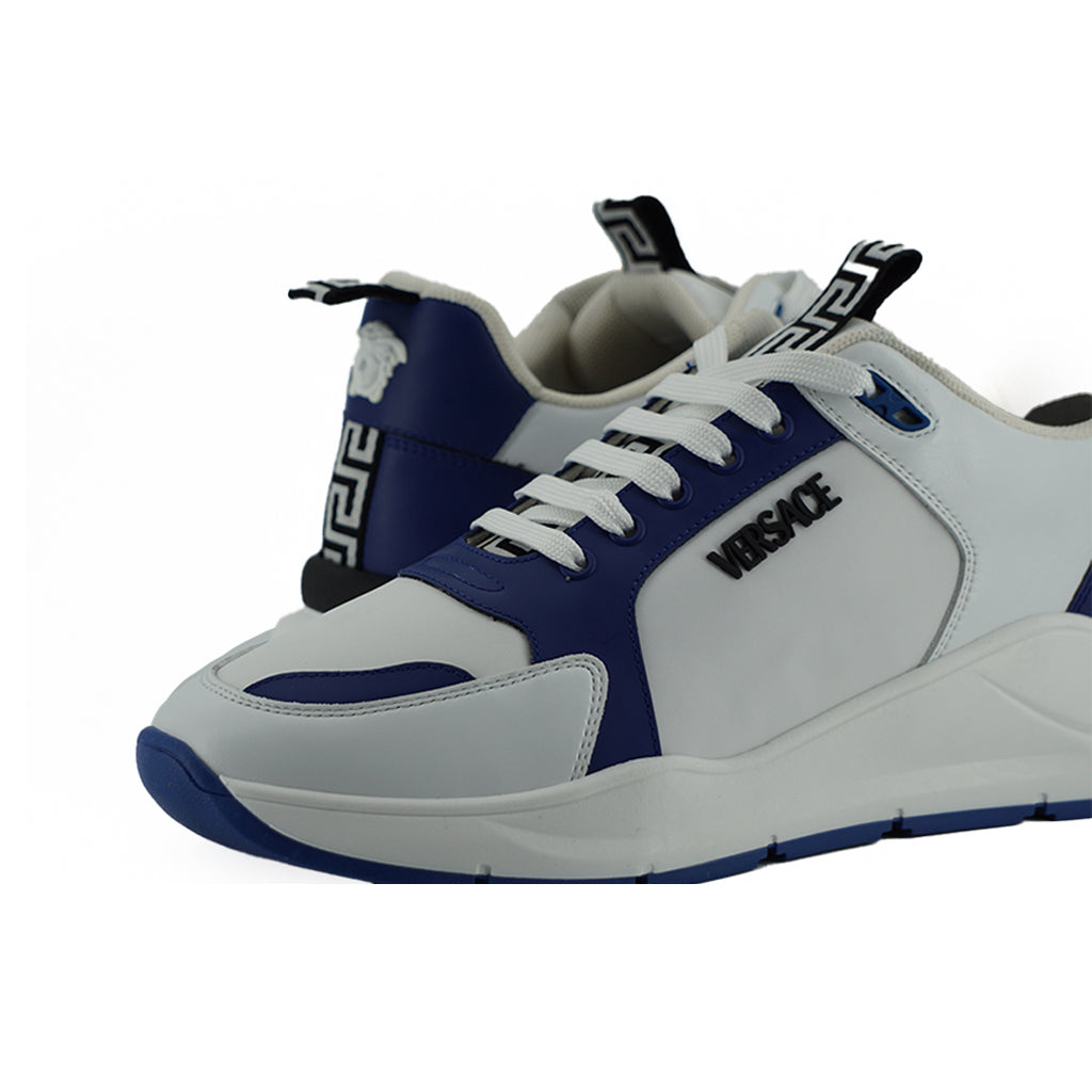 VERSACE Blue and White Calf Leather Sneakers