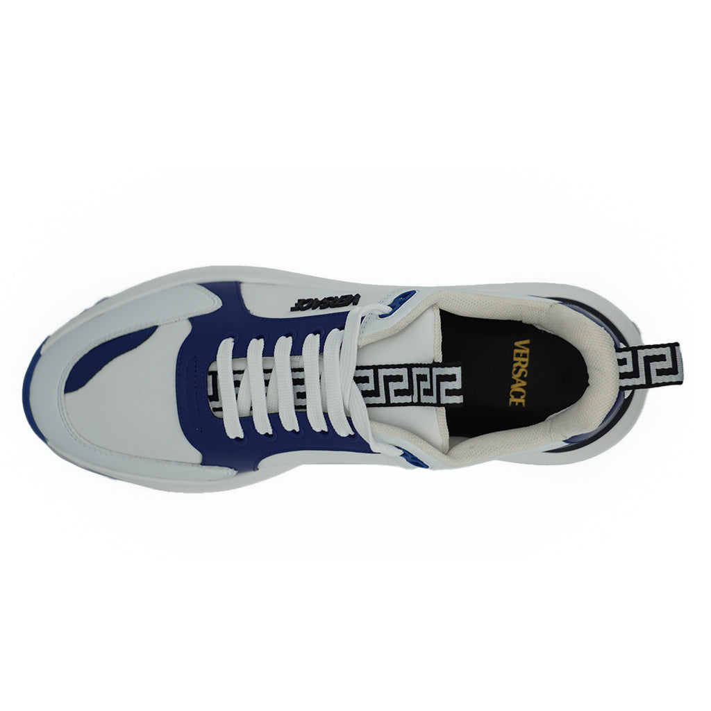 VERSACE Blue and White Calf Leather Sneakers