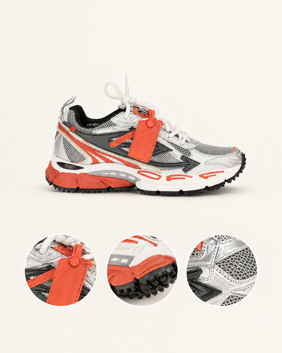 Off-White - Be Right Back Sneakers Bianco, Argento e Arancio