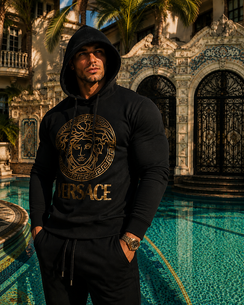 Versace – Medusa Logo Cotton Hoodie Black & Gold