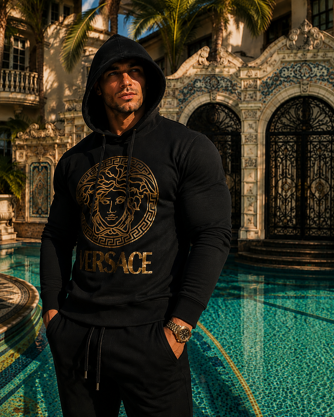 Versace – Medusa Logo Cotton Hoodie Black & Gold